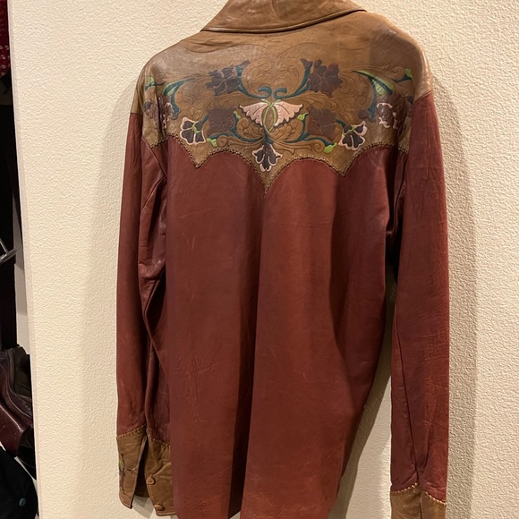 Vintage 70s Custom Leather Long Sleeve Button Up - Picture 10 of 10